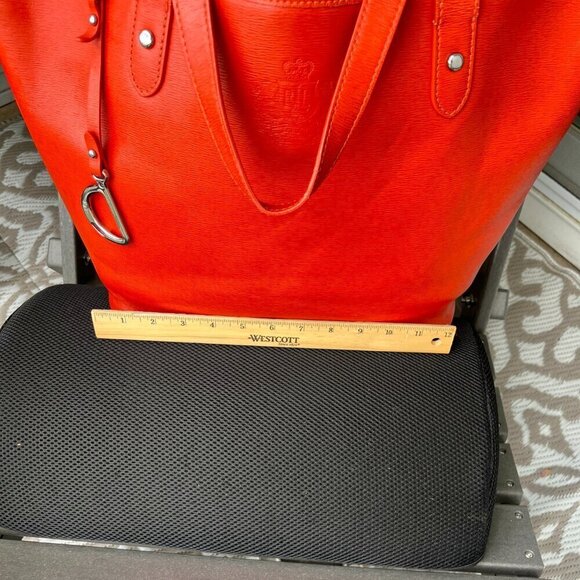 Lauren Ralph Lauren  Large Leather Tote in a FUN Orange - Picture 11 of 12